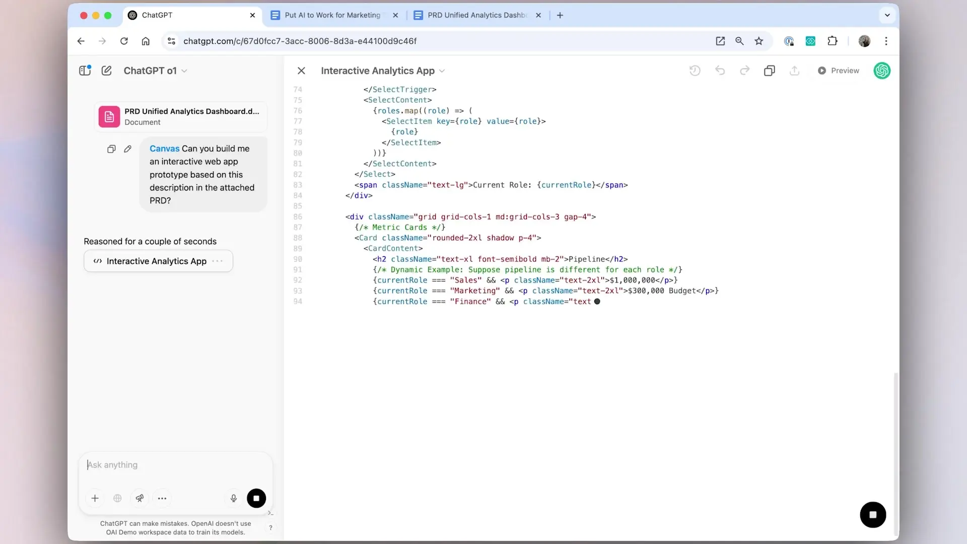 Code generated in ChatGPT Canvas that can be modified and executed even without programming expertise