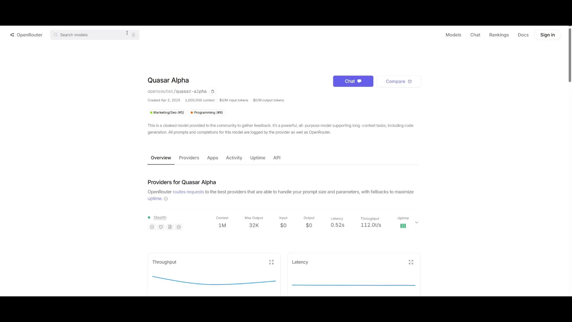 Quasar Alpha can be accessed today for free through Open Router's platform