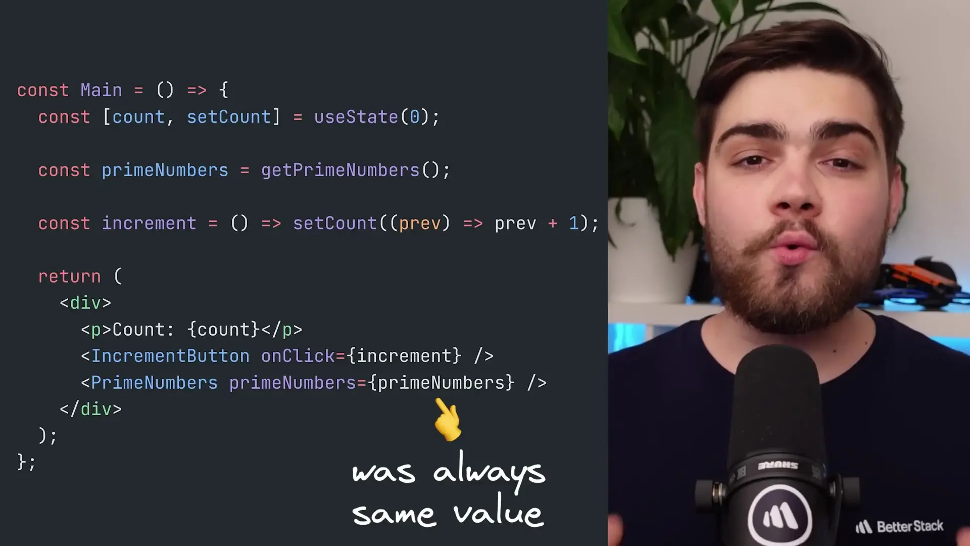 React code example showing how the compiler identifies components with unchanging props to prevent unnecessary re-renders