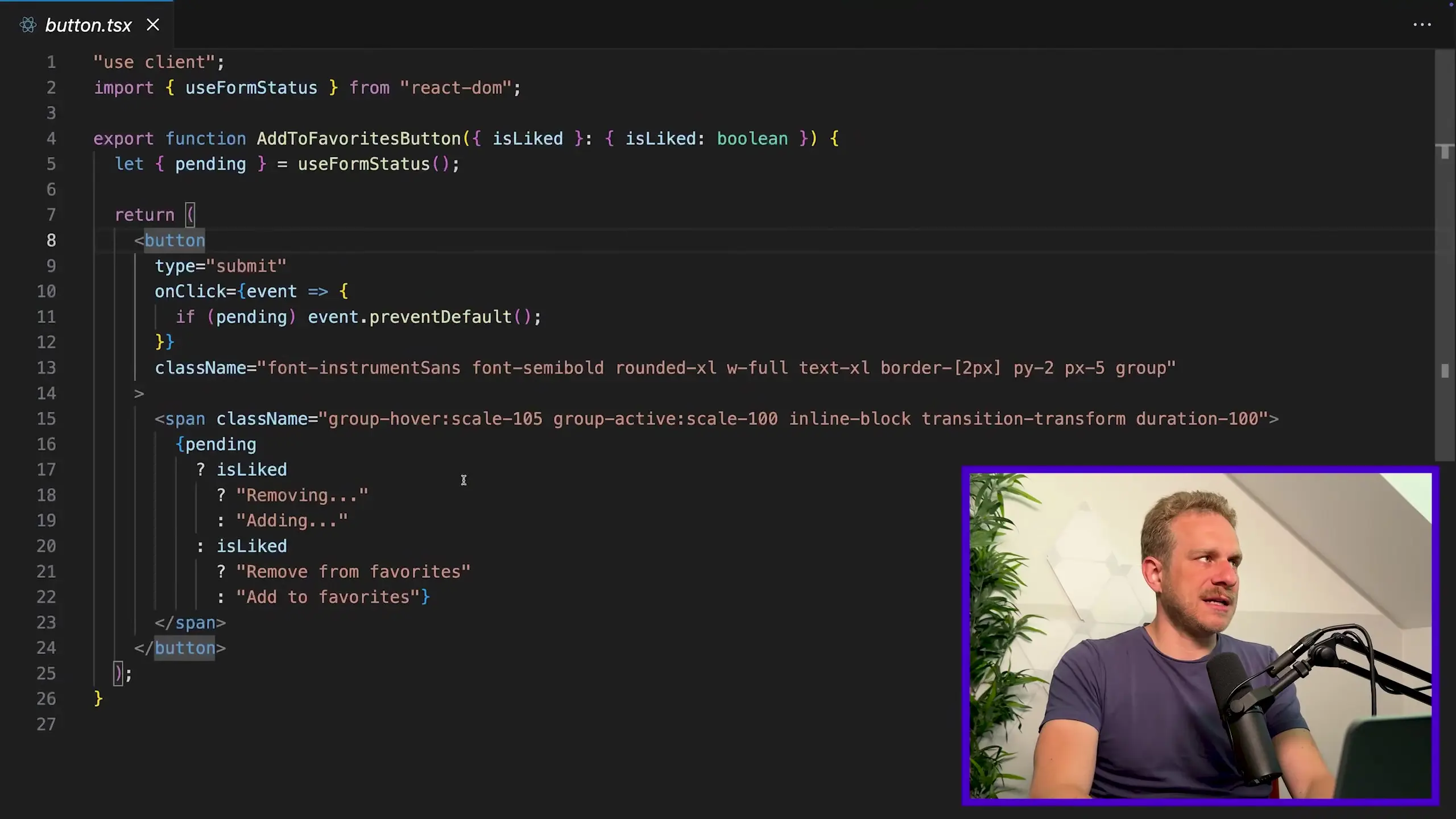 Code example showing a React Router implementation with client-server component interaction, demonstrating how components can be conditionally rendered based on server state