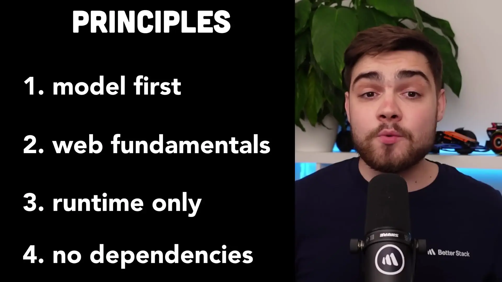 Remix v3's four guiding principles: model-first development, web fundamentals, runtime-only approach, and zero dependencies