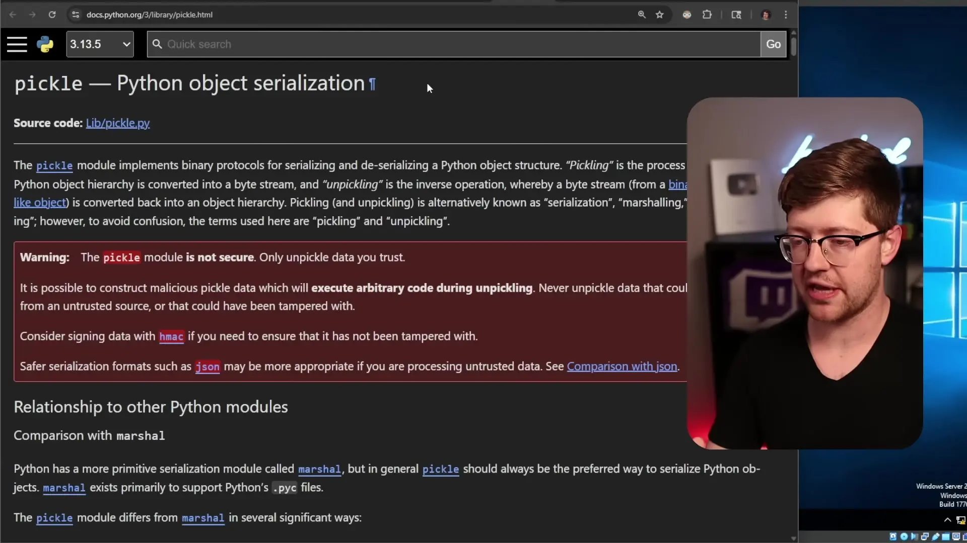 Python's pickle module demonstrates similar security concerns with deserialization of untrusted data