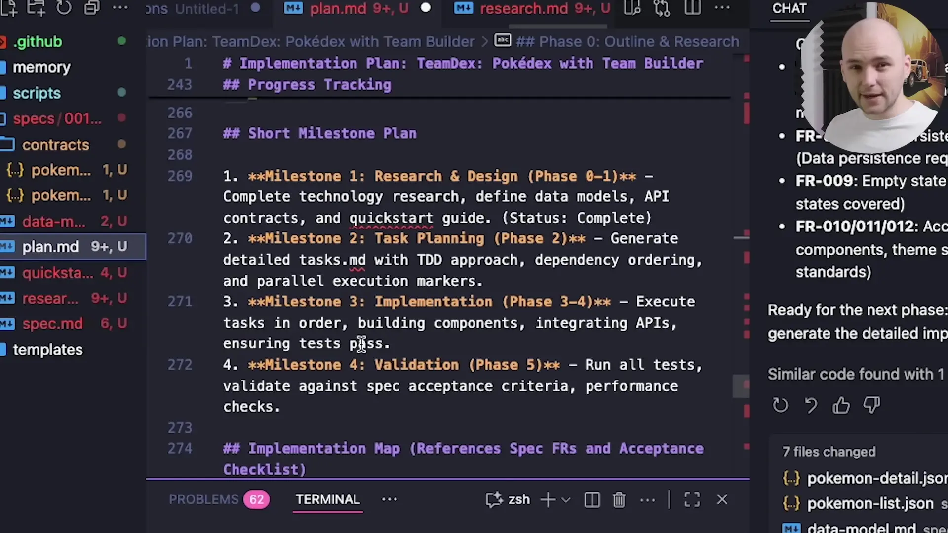With spec and plan in place, the tasks command breaks down implementation into manageable steps