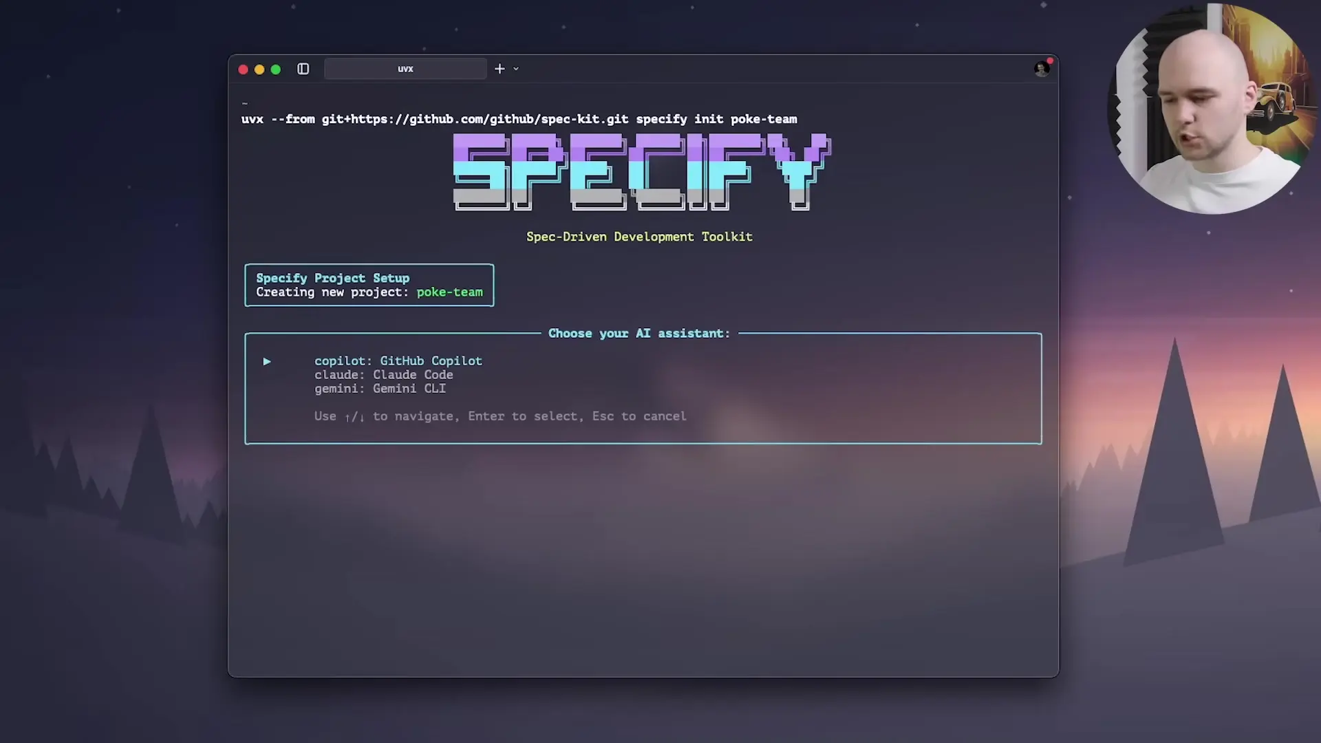 Initializing a SpecKit project and choosing your preferred AI framework