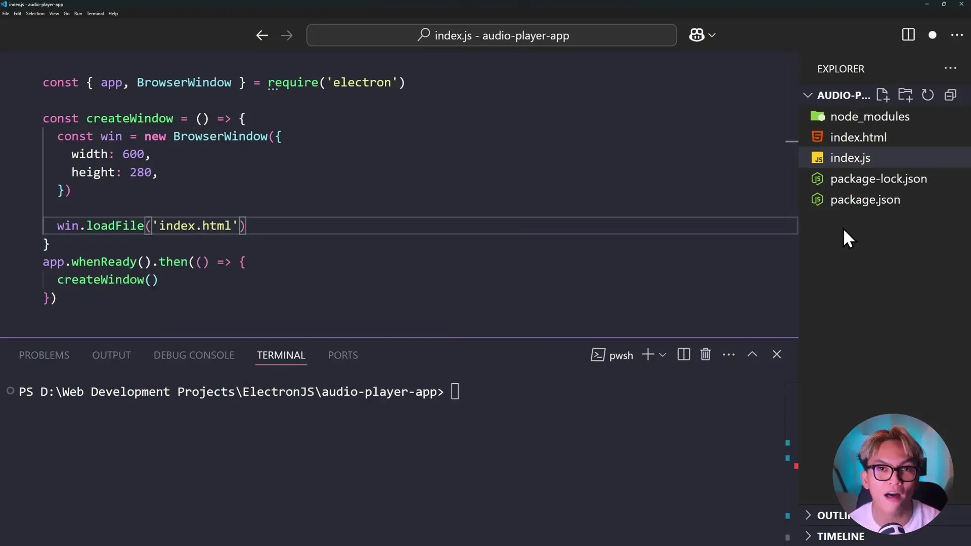 Electron loads HTML files into its browser window, combining web technologies with desktop capabilities