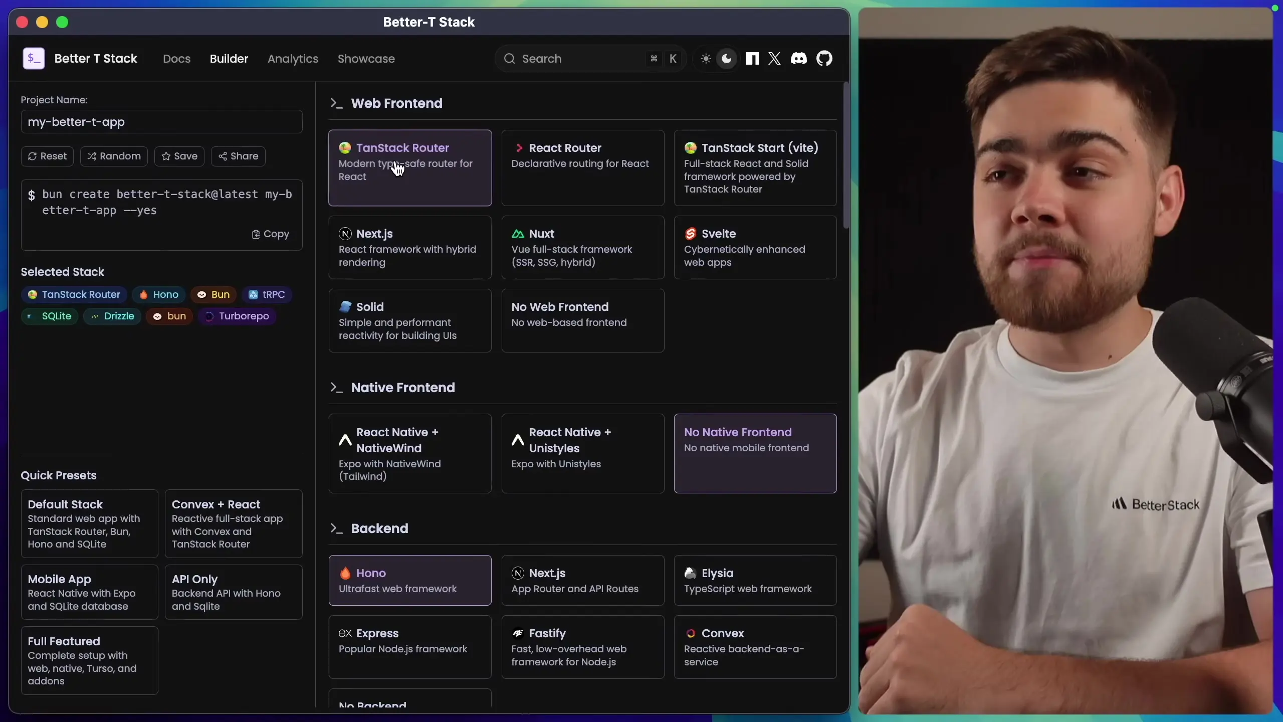 Better Stack provides numerous modern framework options for your web front-end