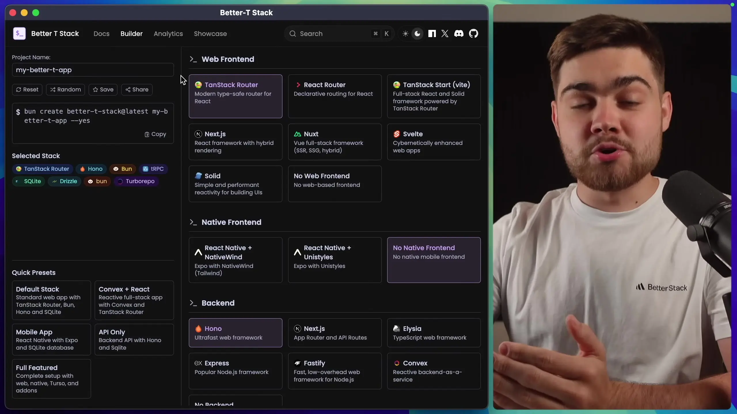 Better Stack's interface allows you to scaffold your project with a single command