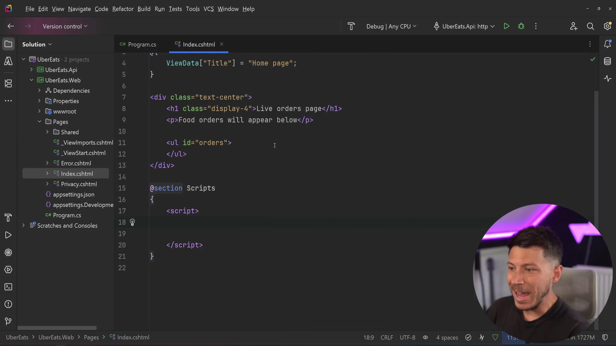 HTML markup for a web page that will display live food orders streamed from the server using the EventSource API