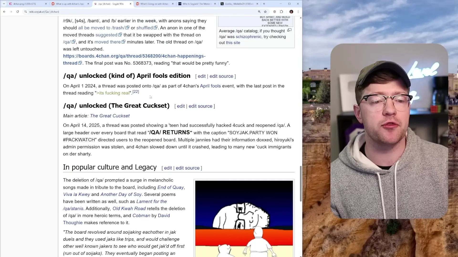 Documentation of the 4chan breach showing details about the /qa/ board incident and the exposure of moderator identities through what some called the "Great Cuckset" security compromise