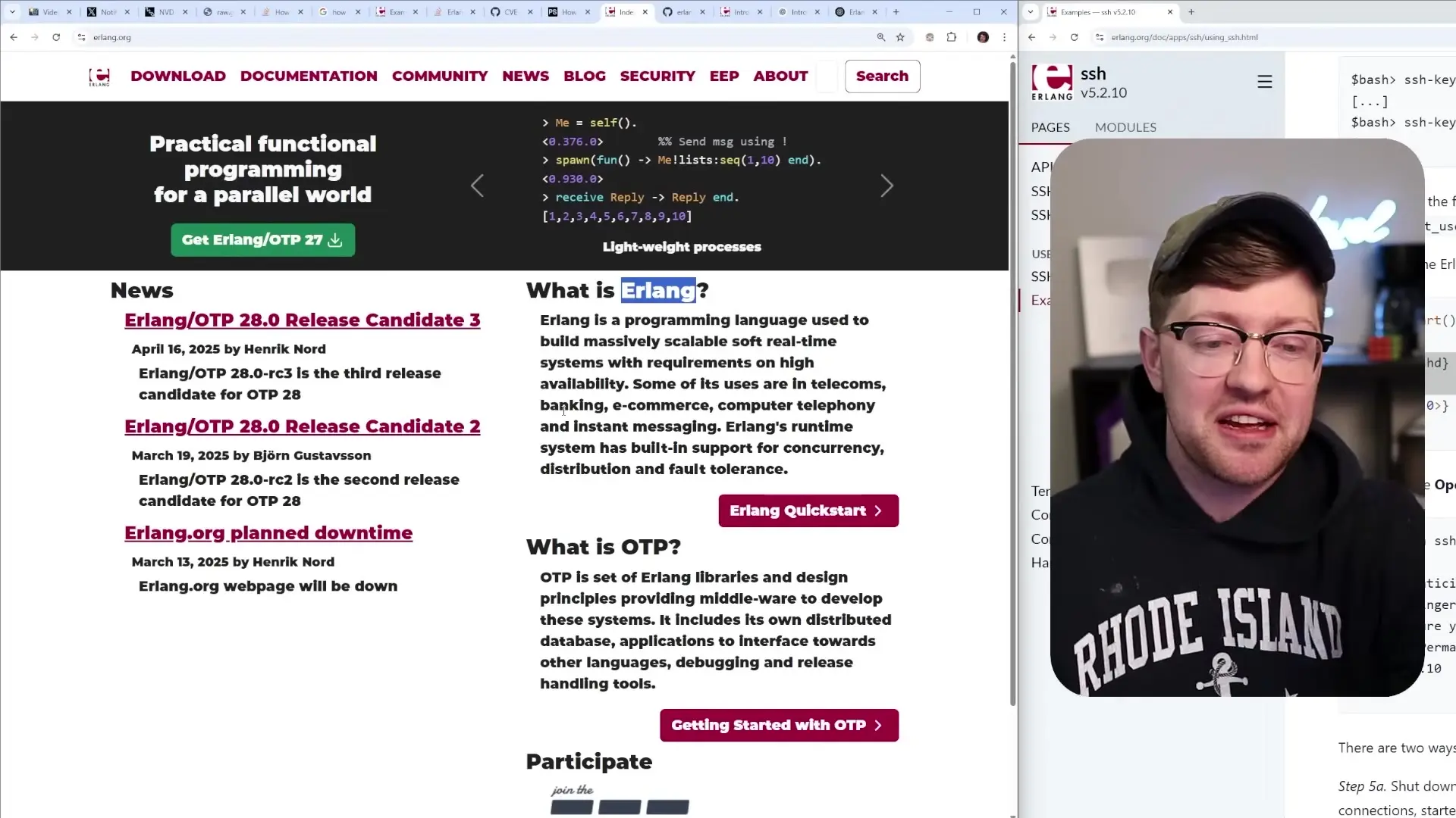 Erlang SSH vulnerability visualization showing the relationship between the programming language and the critical security flaw in its SSH implementation
