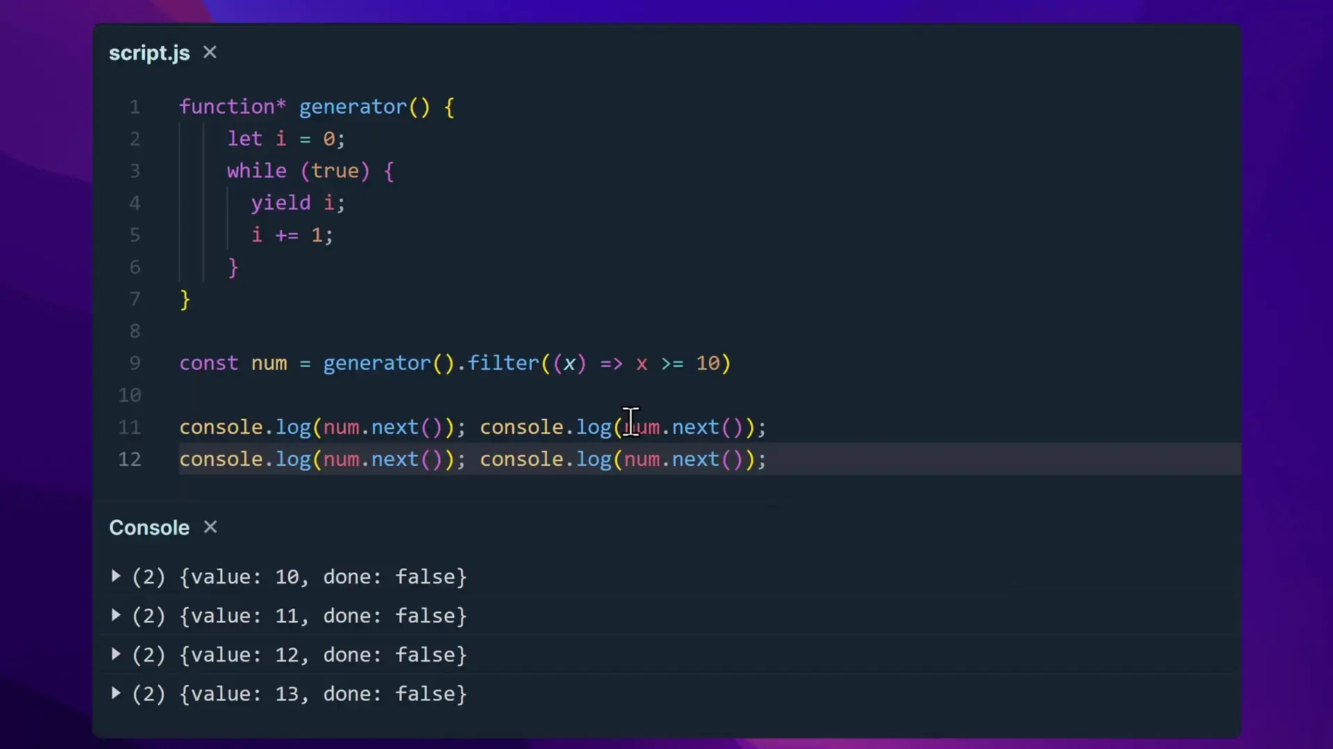 Using filter() with generators allows processing infinite sequences by only yielding values that match your conditions