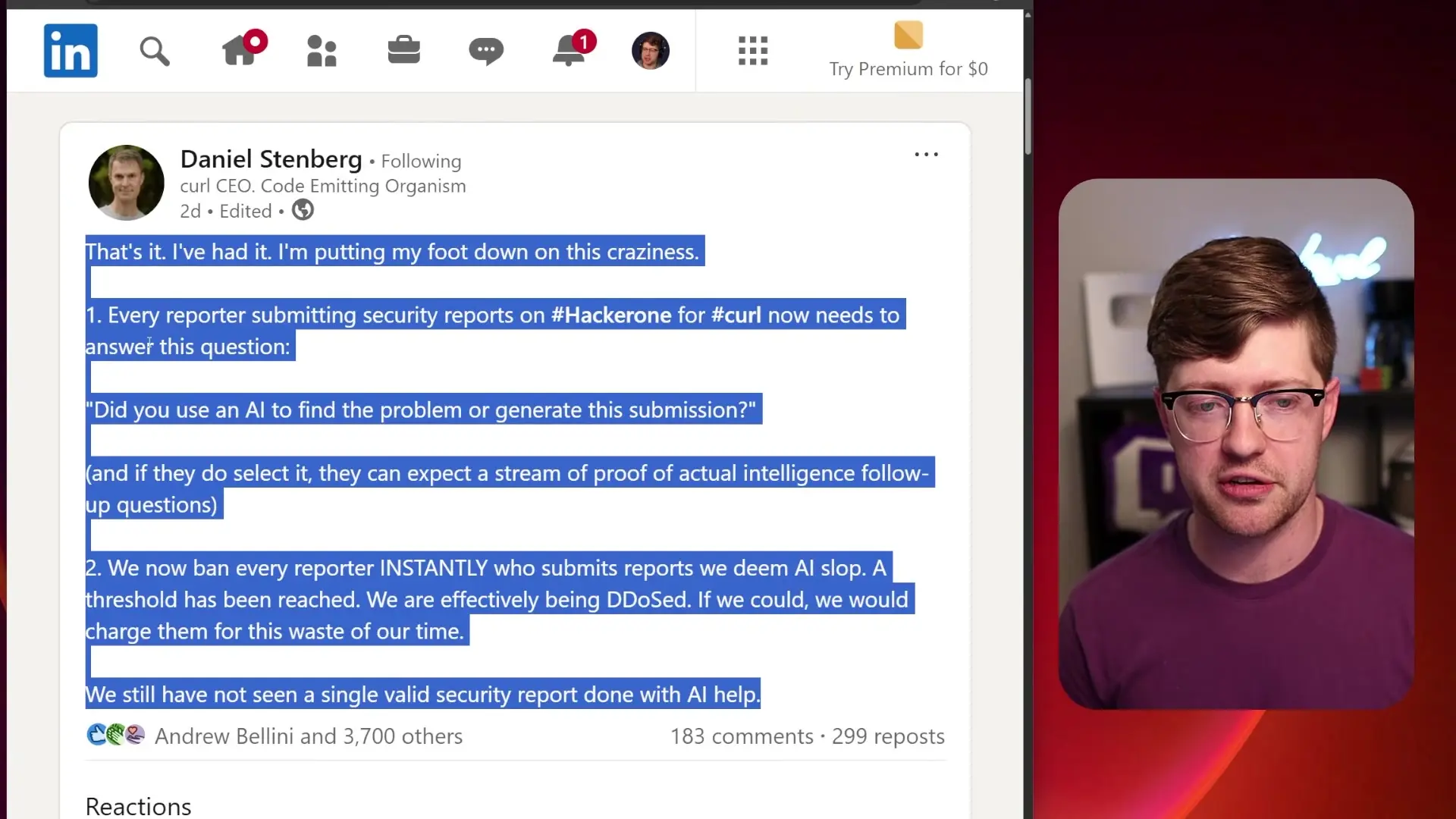 Daniel Stenberg, curl's maintainer, has implemented new policies requiring researchers to disclose AI usage after receiving numerous hallucinated vulnerability reports.