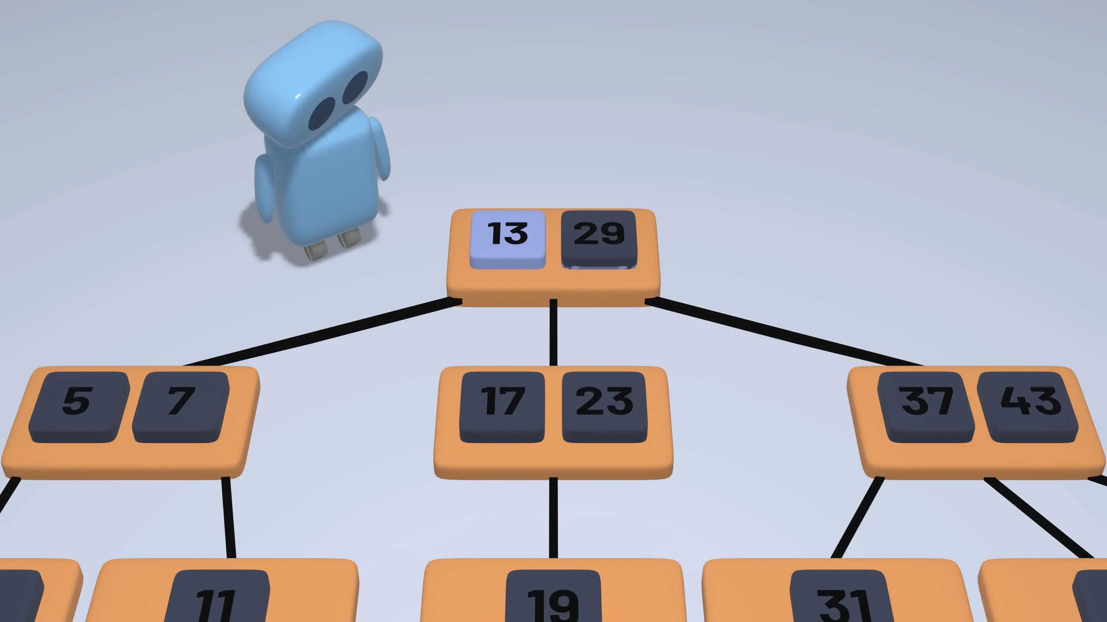 Binary search tree structure showing hierarchical organization with numerical keys, demonstrating the foundation that evolved into the more efficient B-tree structures used in modern database systems.