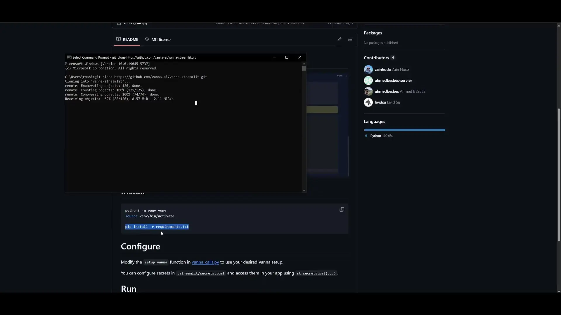 Installing requirements for Vanna AI to set up your SQL chat assistant