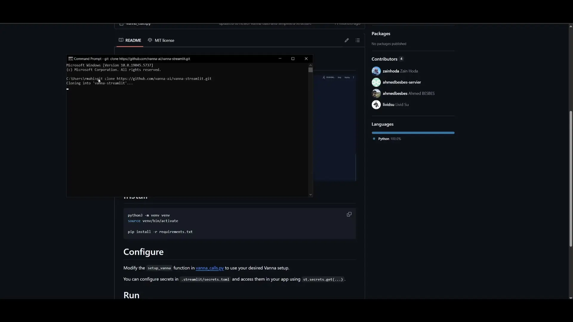 Cloning the Vanna AI repository to set up a local SQL chatbot instance