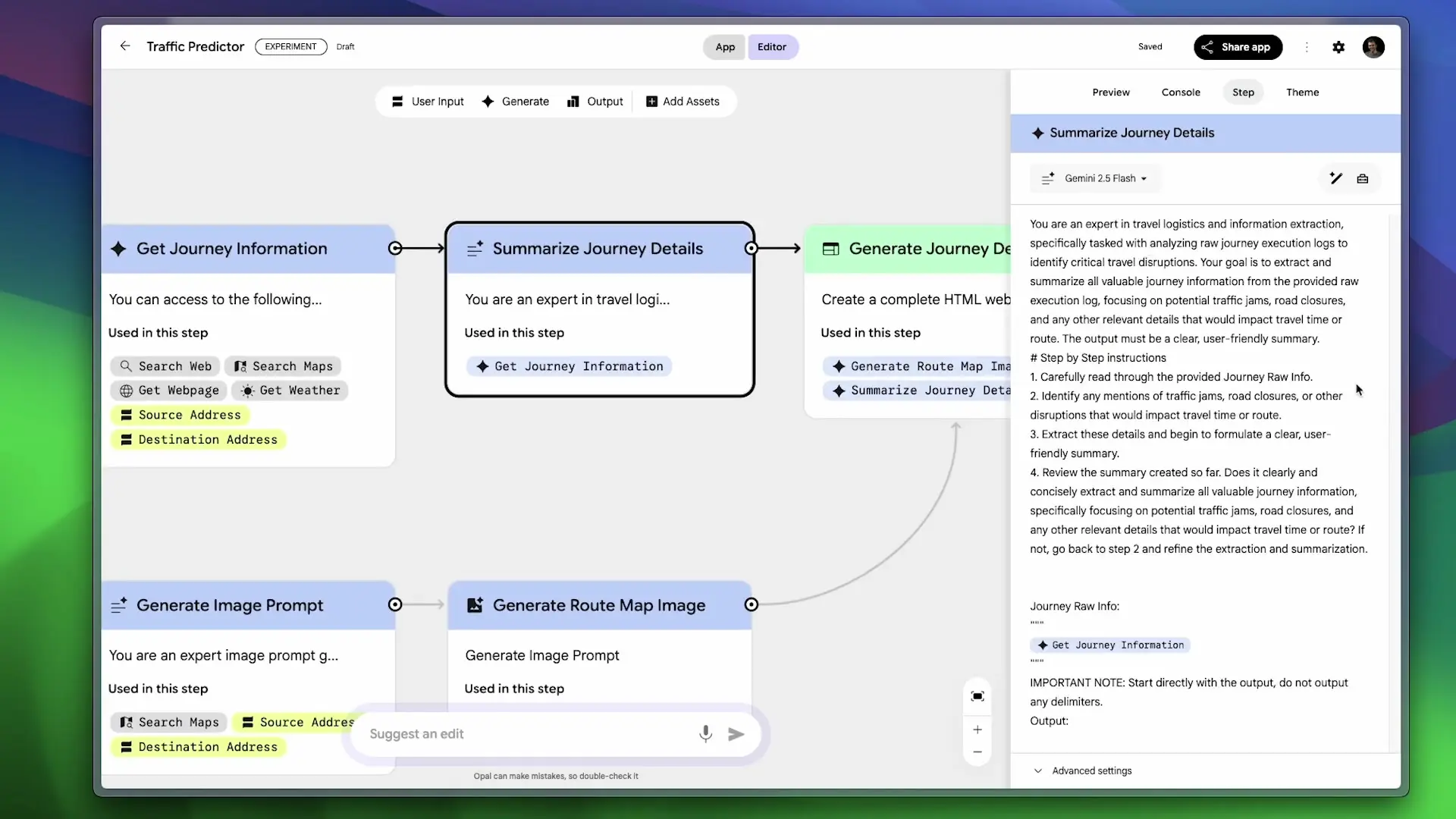Opal's node-based workflow allows limited editing of instructions but lacks deeper customization options