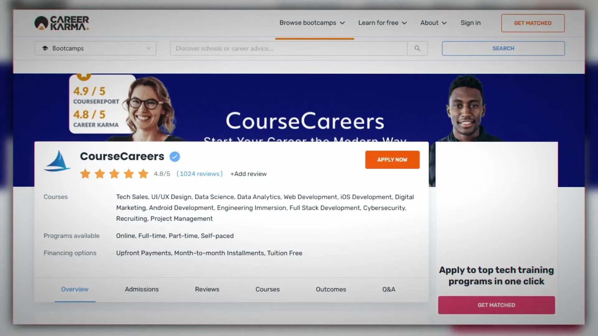 CourseCareer maintains high ratings across multiple review platforms including Career Karma