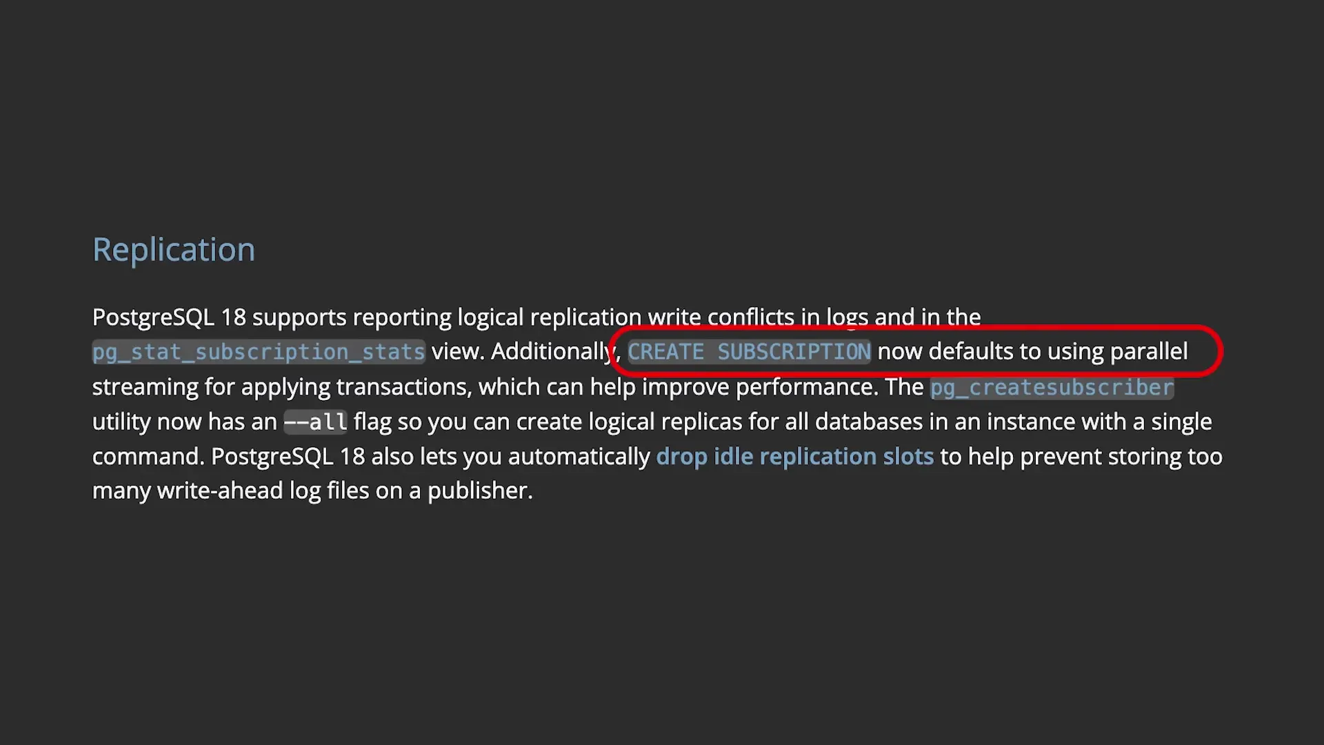 Parallel table streaming in PostgreSQL 18 significantly speeds up large-scale replication processes