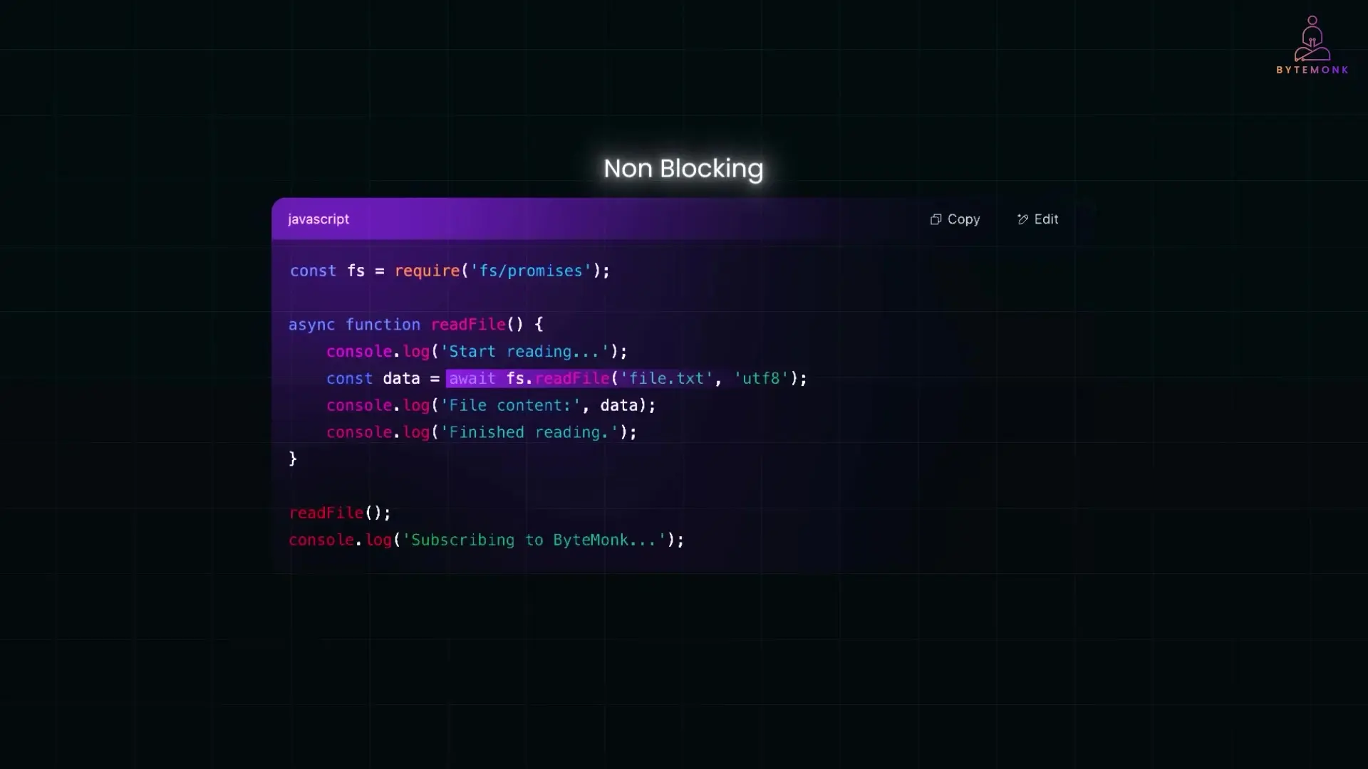 Async/await pattern allowing non-blocking execution in NodeJS