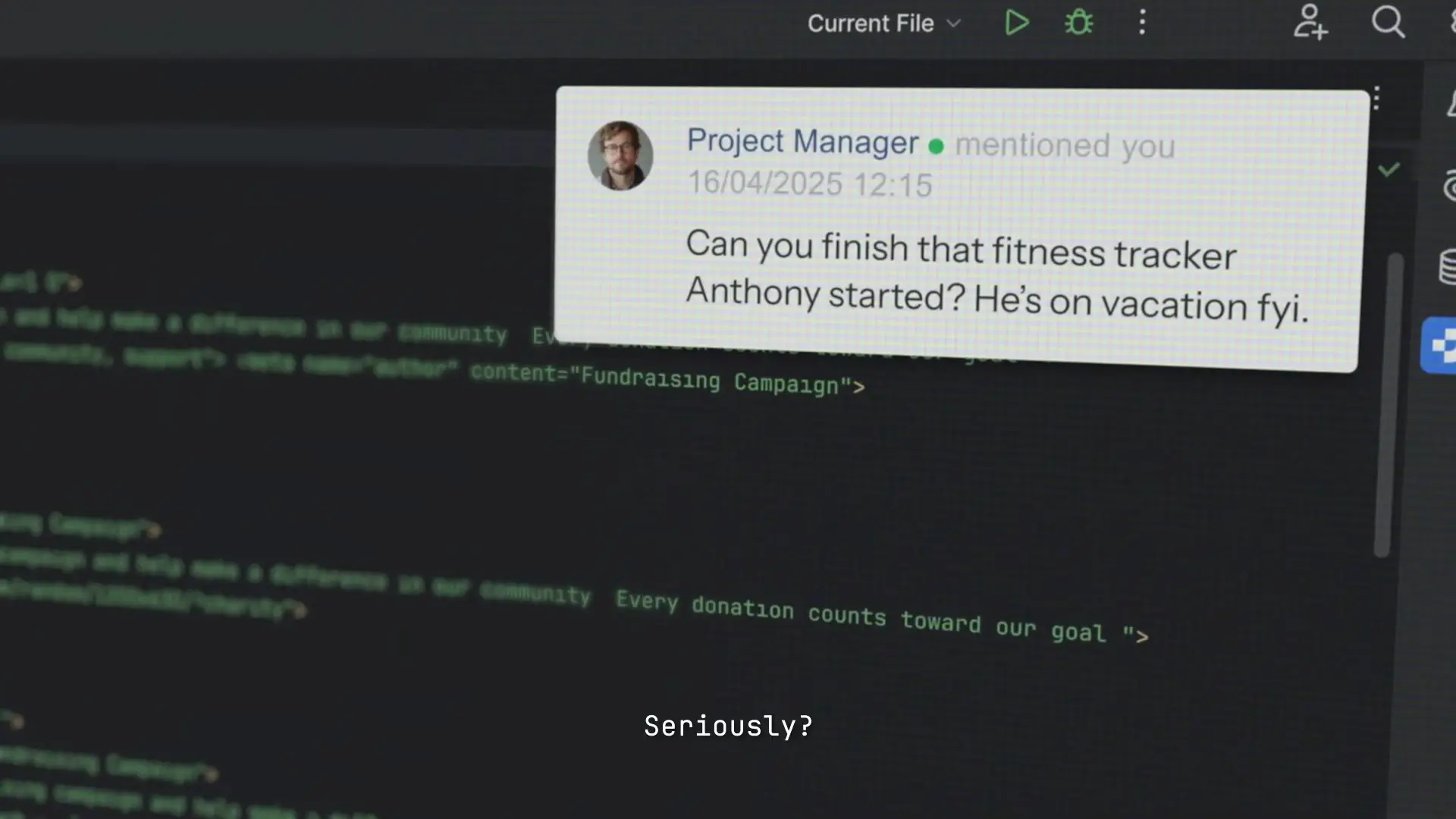Developers often face overwhelming project deadlines - like building a fitness tracker while managing other code commitments - that Junie can help streamline and complete efficiently.